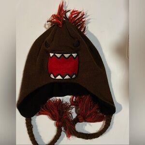 Rare - Domo Kun Big Face Fleece-Lined Lapland Beanie Hat Red Thread Mohawk OS